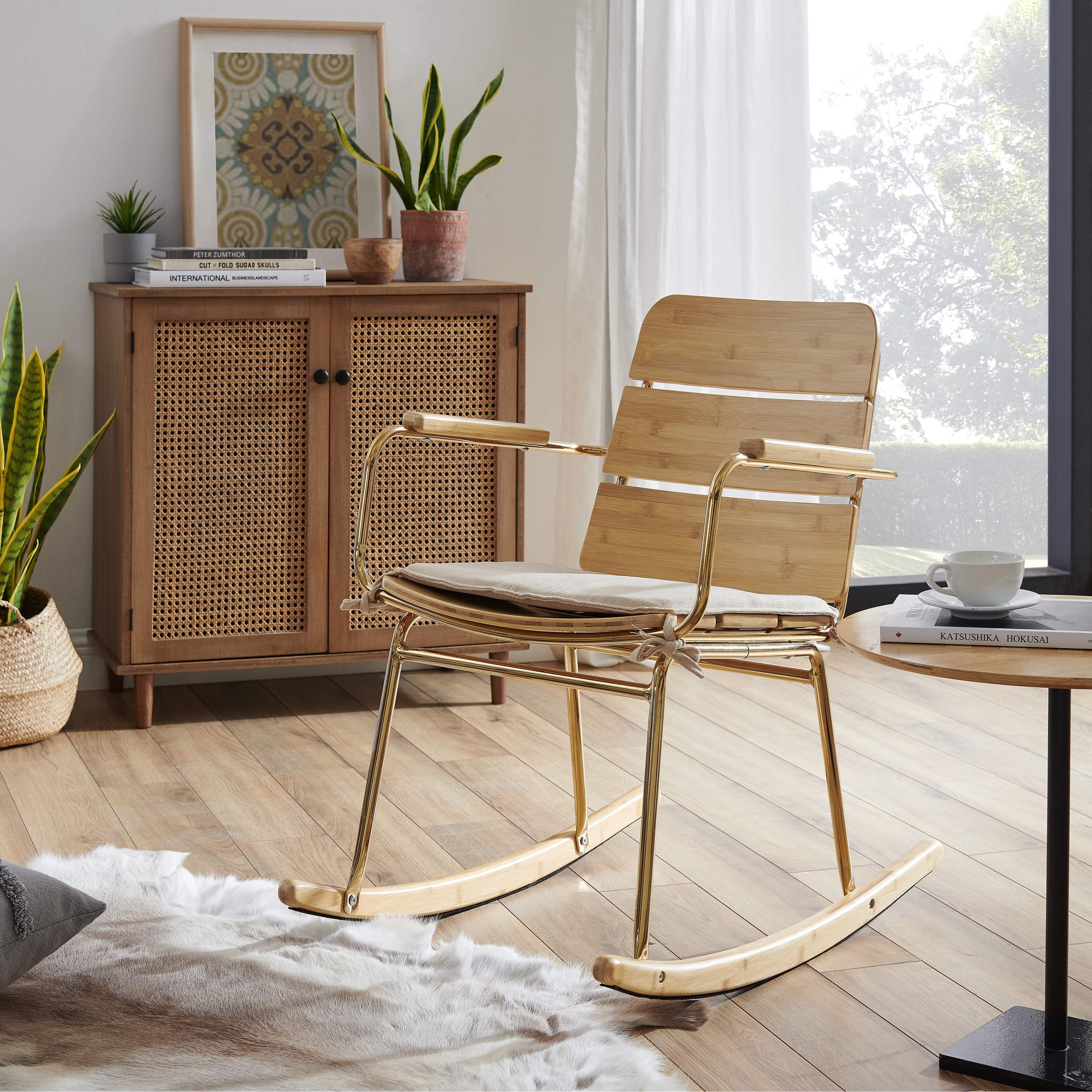 Art Leon Modern Metal Frame Rocking Chair With Seat Cushion
