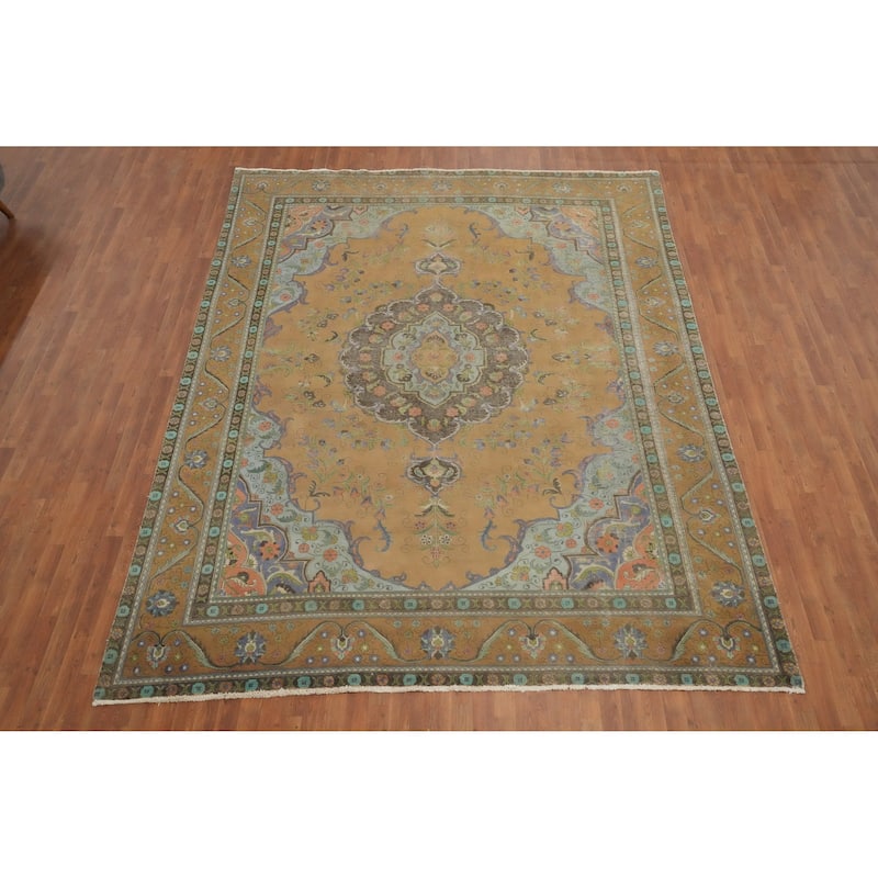 Hand Knotted Oriental 100% Wool Carpet Traditional Floral Oranges & Rust Tabriz Area Rug - 11' 11'' X 9' 4''