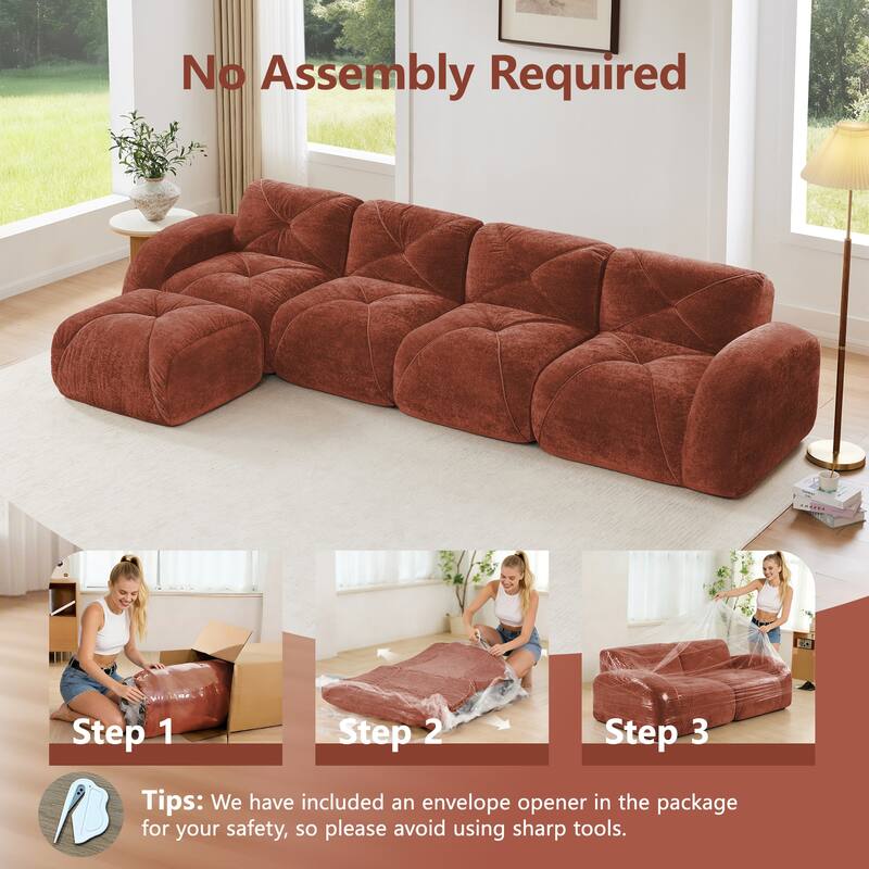 L-shaped Soft Velvet Fabric, Tufted Design, 32D High Density Sponge Bottom, Ergonomic Design Bottom, Anti-Slip Design