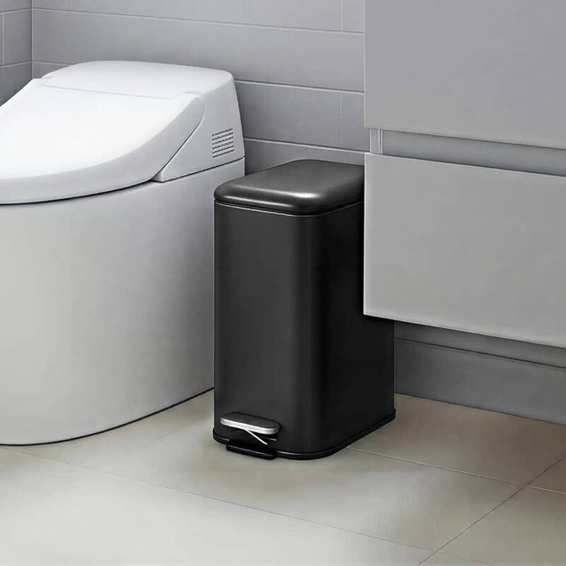3.72 Gallons Trash Can, Step Garbage Can for Bathroom, Bedroom, Office, Kitchen - Black