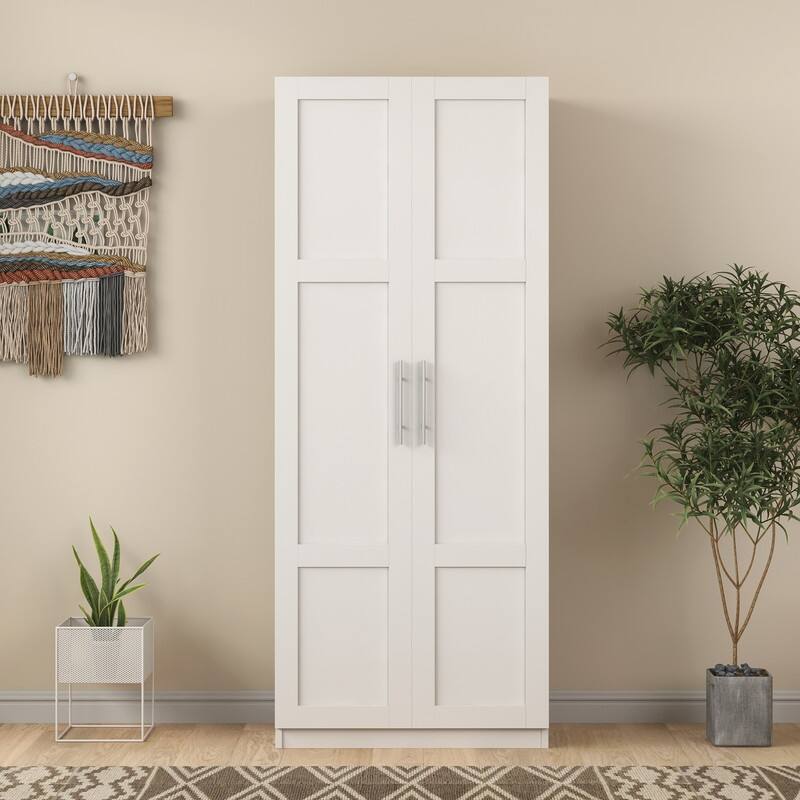 70.8'' Storage Cabinet with Adjustable Shelving For Kitchen or Bedroom - White