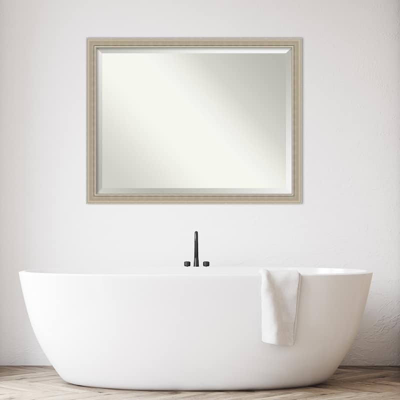 Mezzo Silver Beveled Wood Framed Bathroom Vanity Wall Mirror - Mezzo Silver