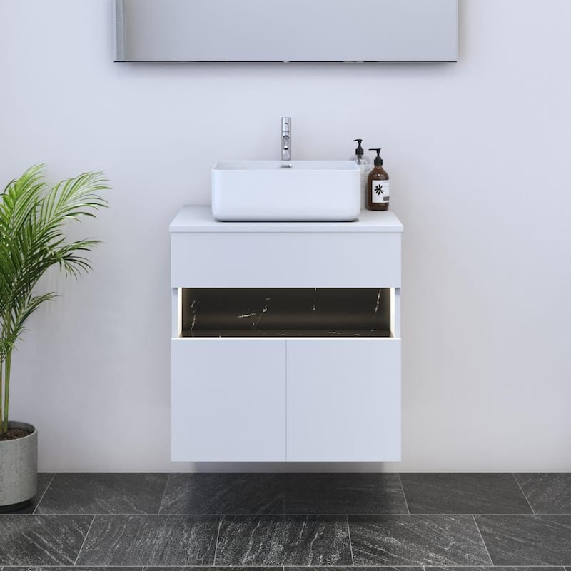 Laguna 2D 60 Floating Bathroom Vanity (24" Width) - 16" Vessel White - White