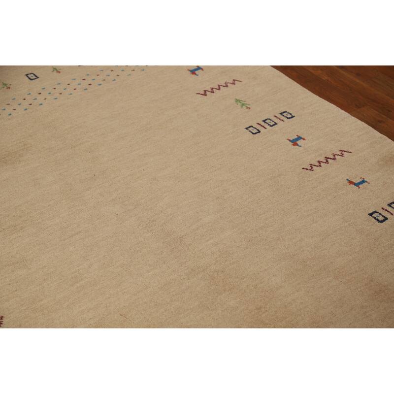 Tribal Gold Gabbeh Oriental Area Rug Hand-Knotted Modern Wool Carpet - 4'8" x 6'6"