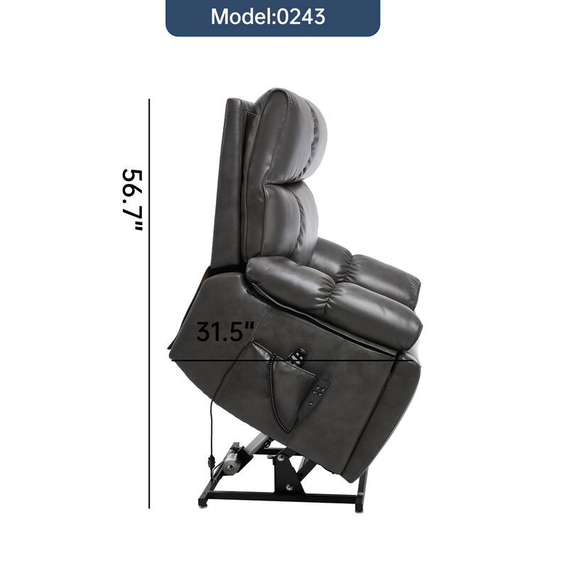 Large Electric Power Lift Recliner with Massage Heat and Dual Side Pockets