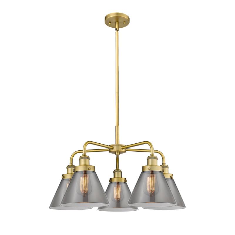 Innovations Lighting Cone - 5 Light 26" Stem Hung Chandelier - Brushed Brass/Plated Smoke