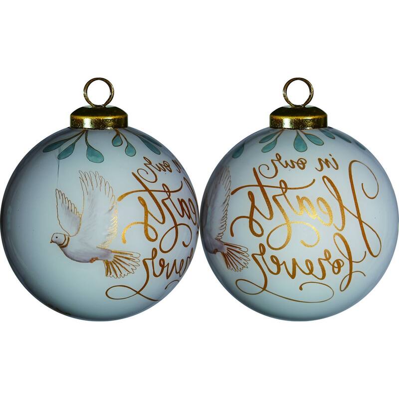White and Gold In Our Hearts Forever Hand Painted Mouth Blown Glass Ornament - 3" x 3" x 3"