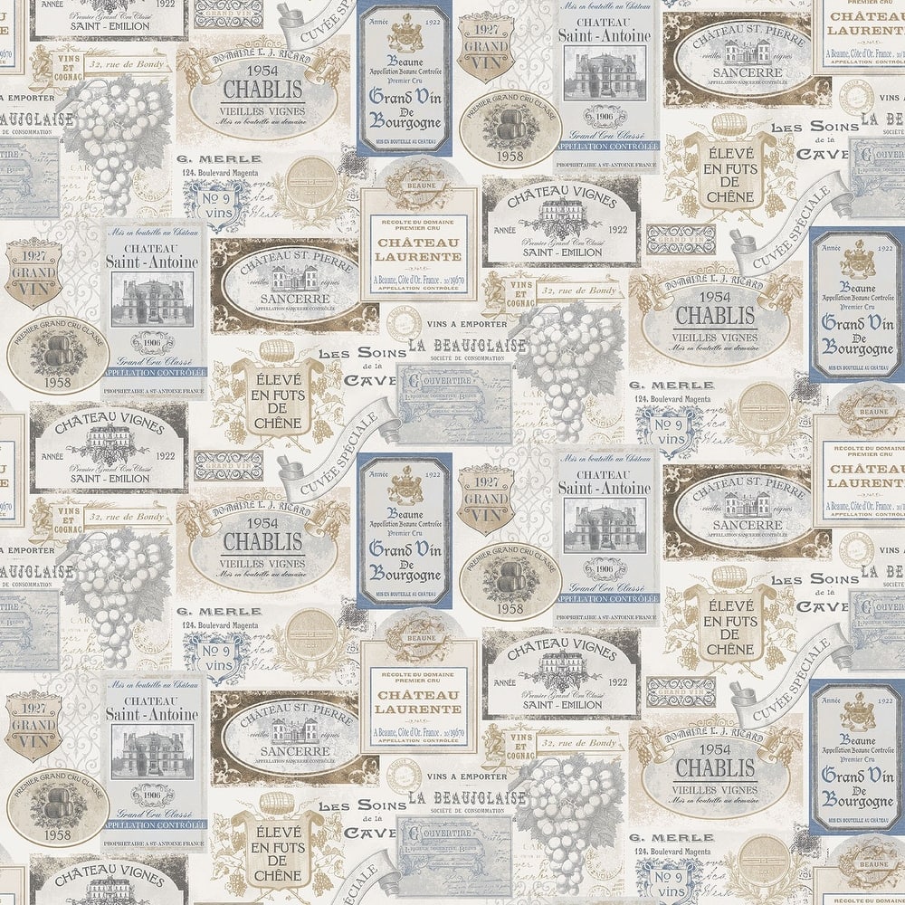 Galerie Wallcoverings Kitchen Recipes Wine Labels Vinyl on Non-woven Matte Wallpaper Roll