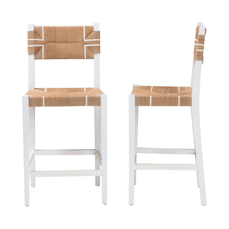 Talli Bohemian Paper Loom and White Mahogany Wood 2-Piece Bar Stool Set