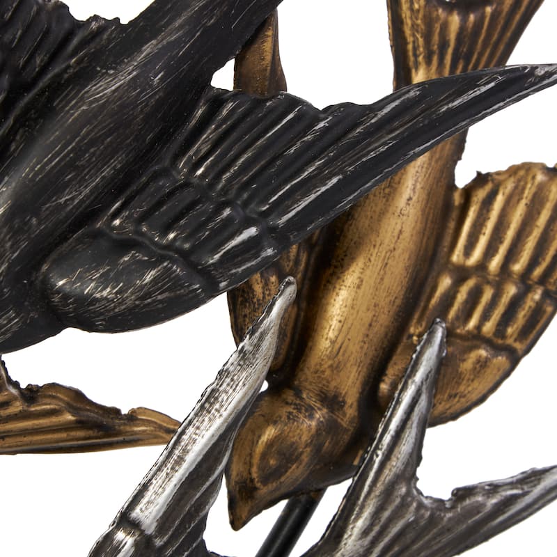 Metal Bird Metallic Flying Sculpture with Black Block Base - Black - Roche River Decor - 4"W x 20"L x 19"H