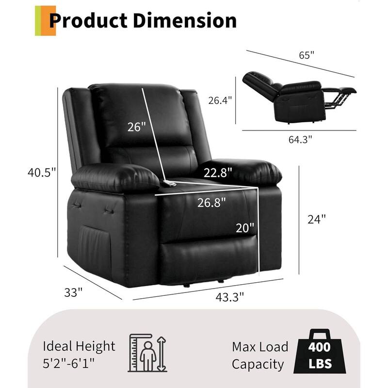 43.4" Heat and Massage Electric Power Lift Recliner Sofa Chair