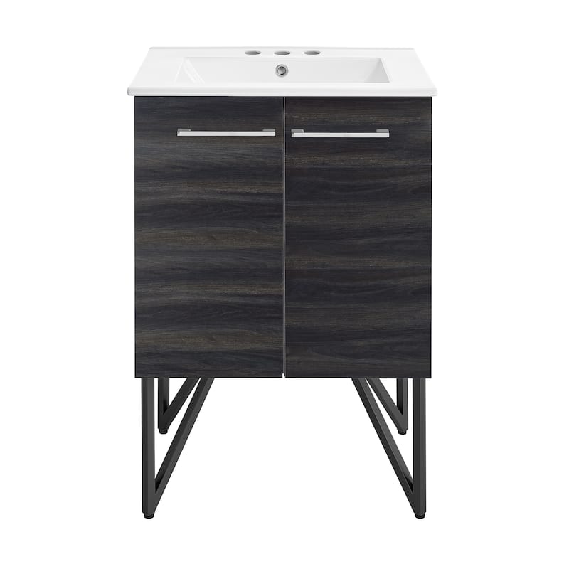 Annecy 24 In. Black Walnut Bathroom Vanity With White, 3-Hole Ceramic Sink Top
