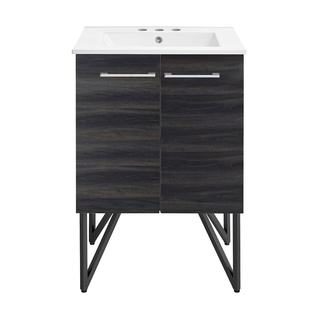 Annecy 24 In. Black Walnut Bathroom Vanity With White, 3-Hole Ceramic Sink Top