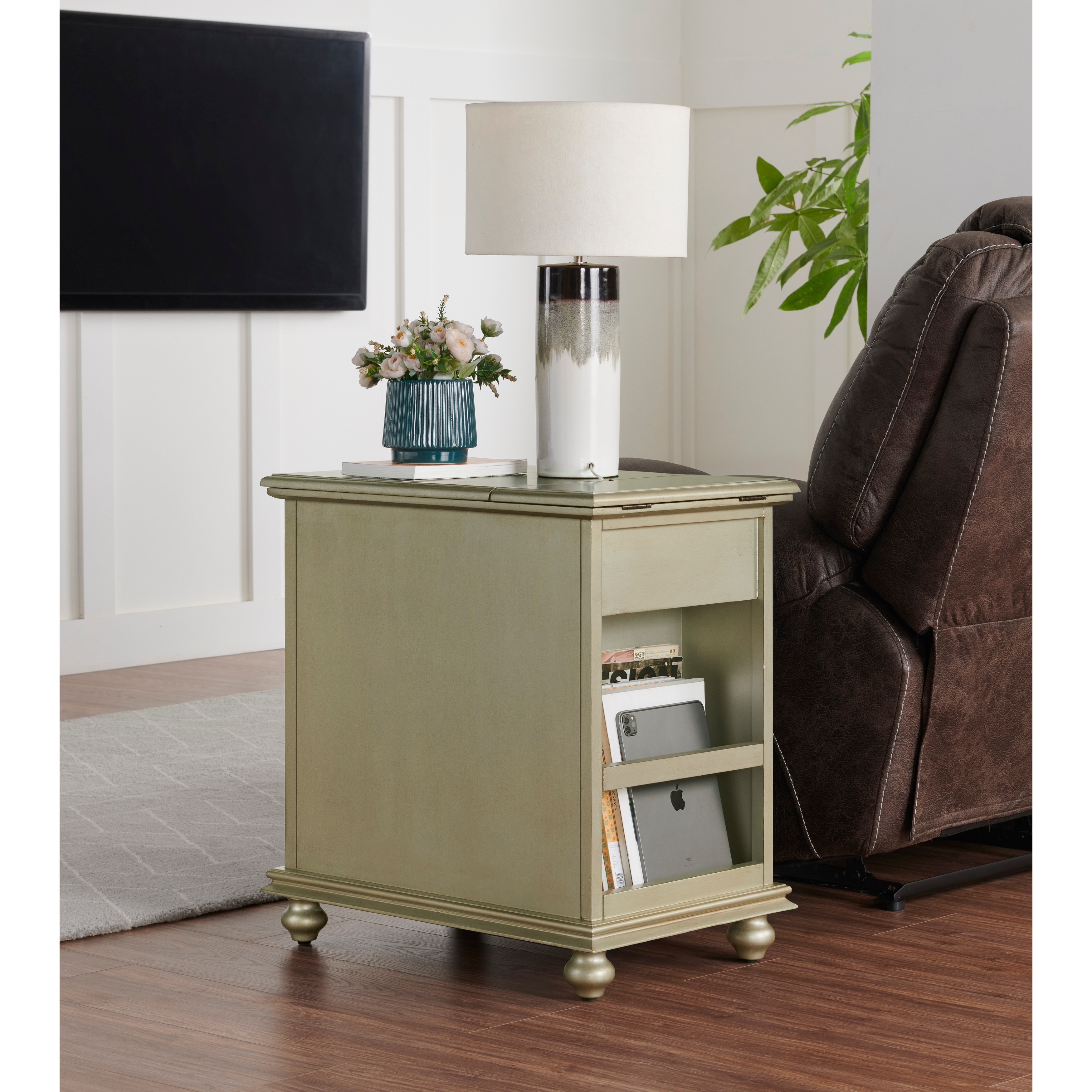 Dudley chairside best sale table with power