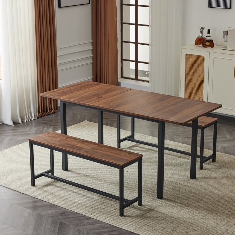 3 - Piece Expandable Dining Set,One Table With Two Benches