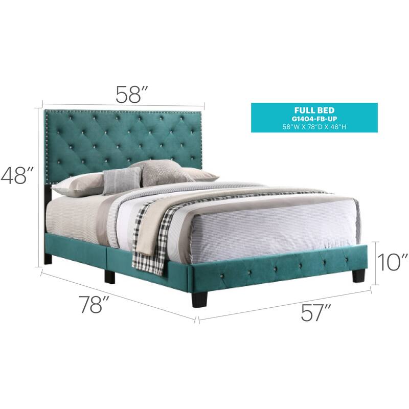 Full Bed Frame with Headboard - Soft Velvet Upholstered Bed - Modern Bedroom Furniture