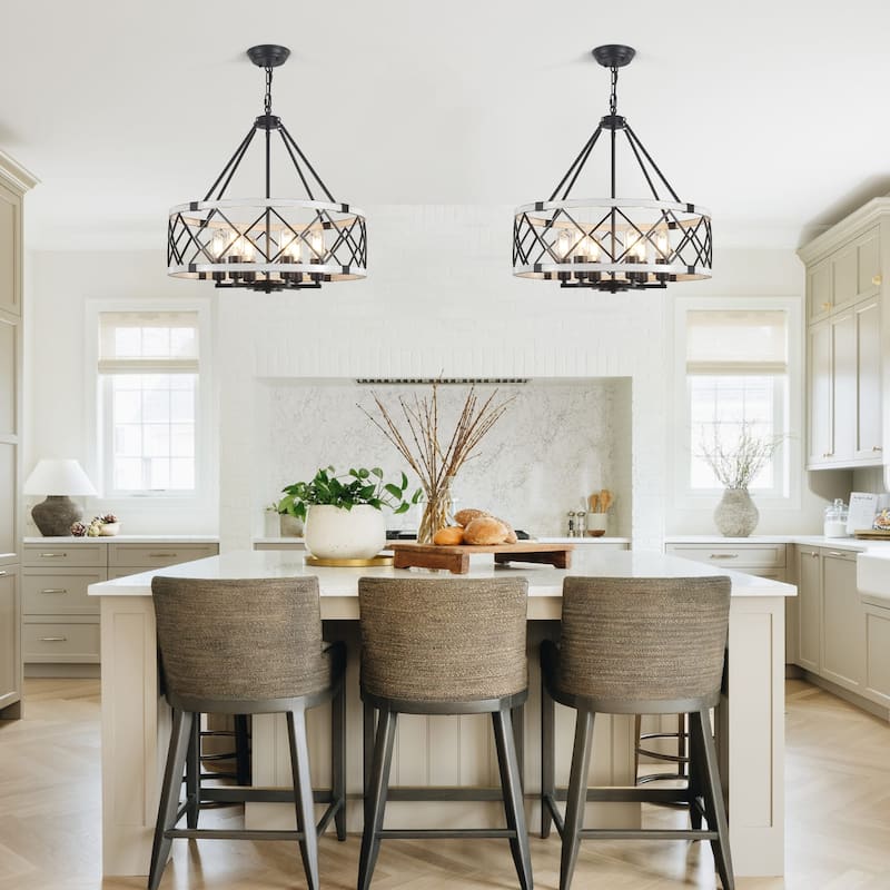 Industrial 6- Light Classic Geometric Drum Dimmable Chandelier for Kitchen Island Living Room