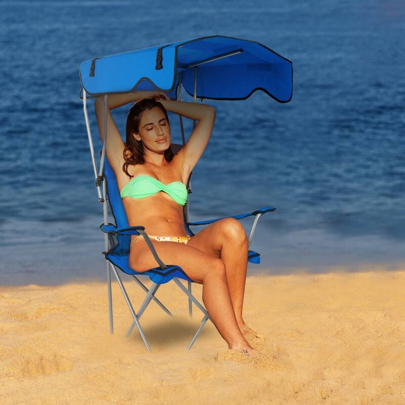 Foldable Beach Canopy Chair With Sun Shade Cup Holder 330LBS