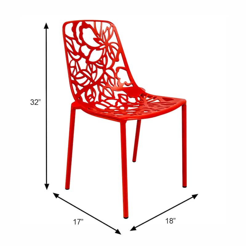 Devon Aluminum Floral Cutout Stackable Dining Chair for Dining Room, Patio, or Garden