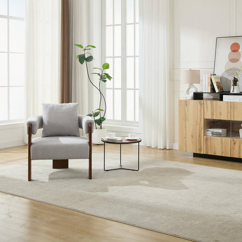 SEYNAR Modern Teddy Upholstered Fabric Round Armchair with pillow