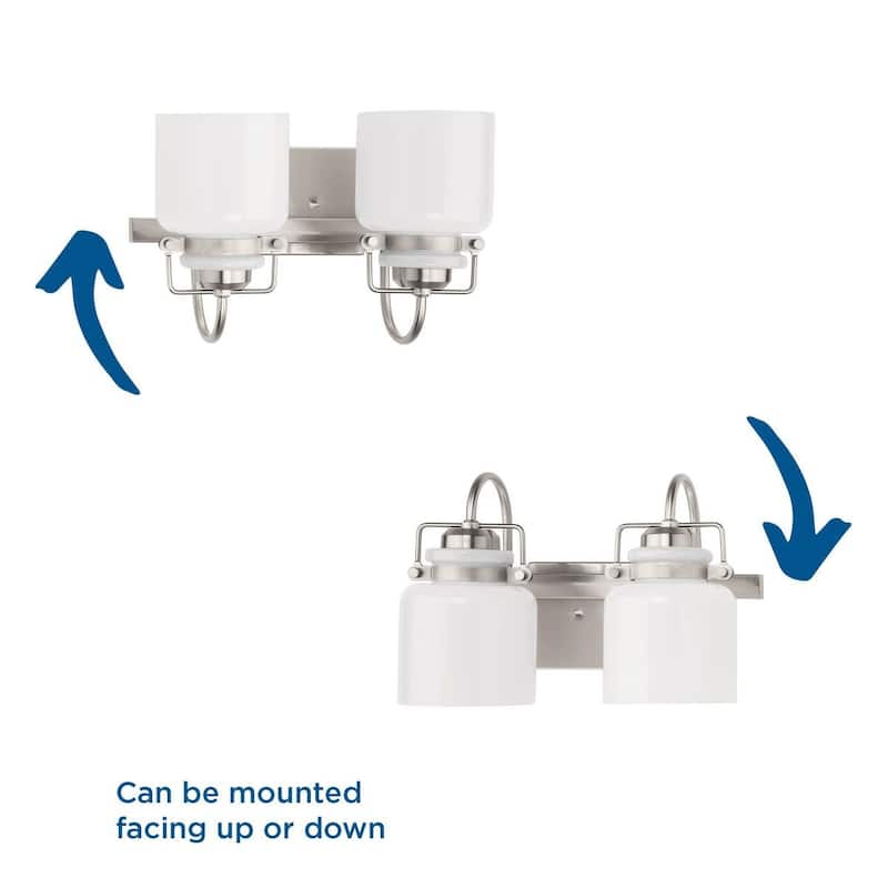 Fessler Collection Two-Light Brushed Nickel Opal Glass Farmhouse Bath Light - 13 in x 7.12 in x 9.12 in