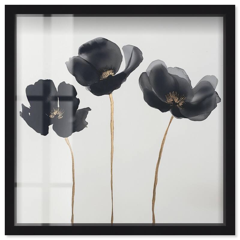 Nocturnal Flowers II Shadowbox by Art Remedy - Black - 16" x 16"