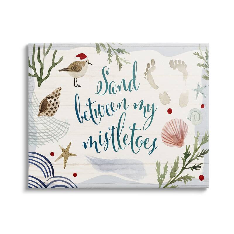 Stupell Sand Between Mistletoes Phrase Nautical Beach Christmas Canvas Wall Art - Multi-Color