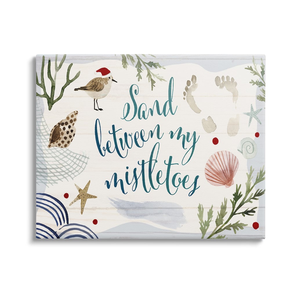 Stupell Sand Between Mistletoes Phrase Nautical Beach Christmas Canvas Wall Art - Multi-Color