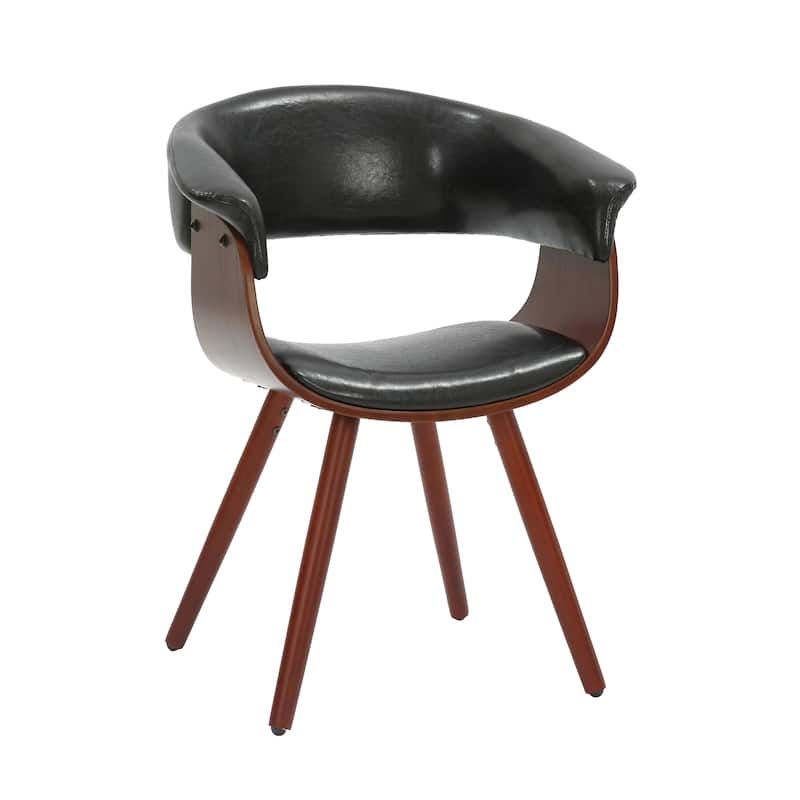 Porthos Home Zelda Faux Leather Mid-Century Dining Chair with Wooden Legs - Black