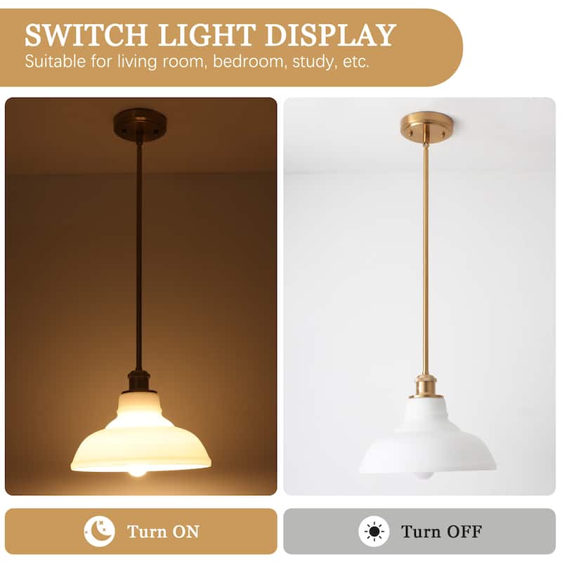 1-Light Farmhouse Metal Hanging Pendant Light Kitchen Island with Glass Cover for Dining Room