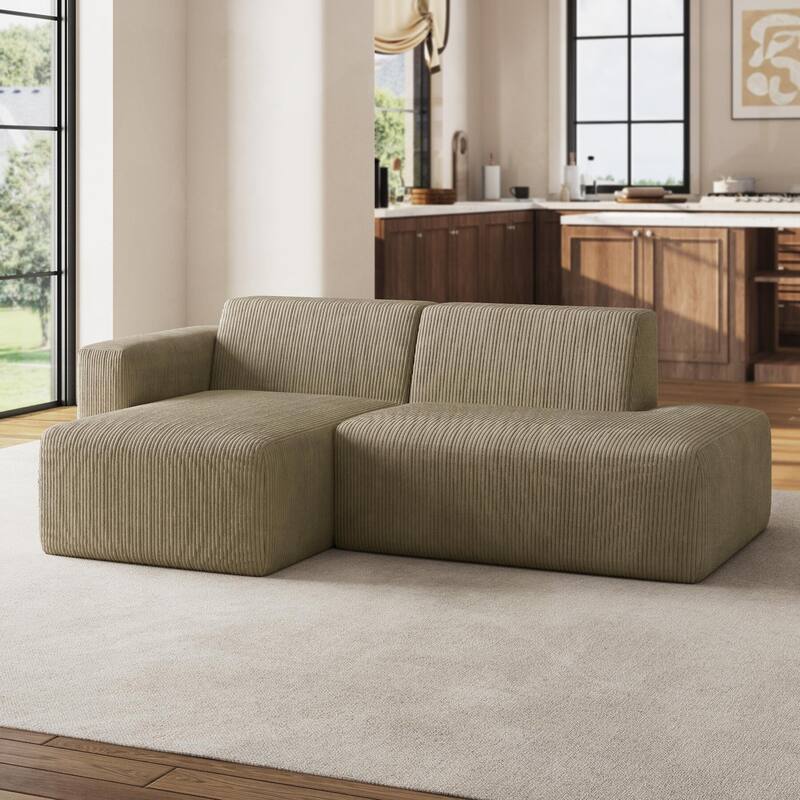 No Assembly Modular Corduroy Sectional Sofa Couch - Khaki/ Left-Chaise