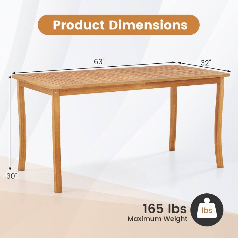 Gymax 63'' Outdoor Dining Table w/ Umbrella Hole Slatted Tabletop for