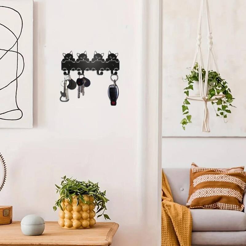 Black Metal Wall Hook Rack Space Saving 6 Hook Organizer for Towels Coats and Accessories - 6.45”L x 2.71”H