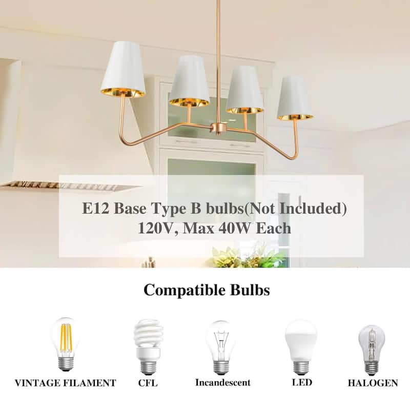 Modern Farmhouse 4-Light Gold Chandelier Fabric Kitchen Island Light