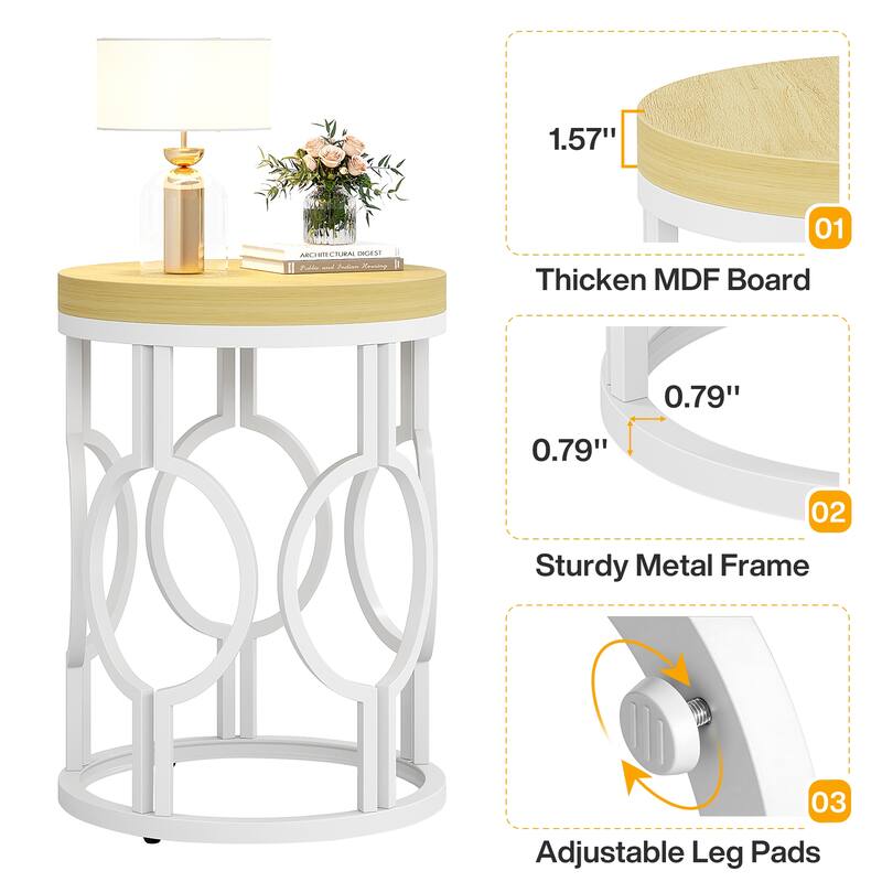 Wood Round End Side Table for Living Room Bedroom