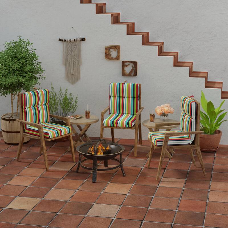 Sunbrella 22" x 44" Multicolor Stripe Outdoor Chair Cushion with Ties and Loop - 44'' L x 22'' W x 4'' H