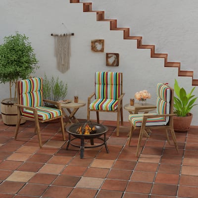 Sunbrella 22" x 44" Multicolor Stripe Outdoor Chair Cushion with Ties and Loop - 44'' L x 22'' W x 4'' H