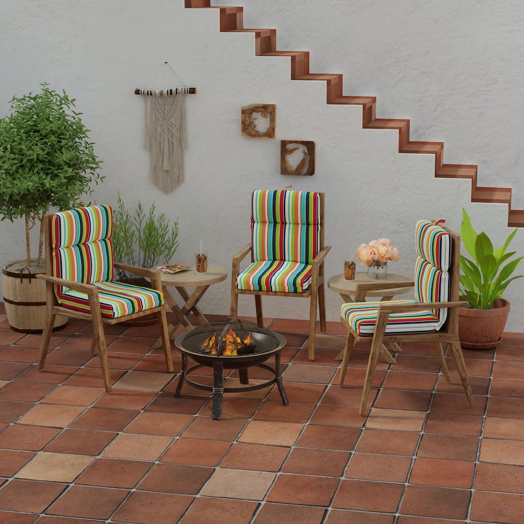 Sunbrella 22" x 44" Multicolor Stripe Outdoor Chair Cushion with Ties and Loop - 44'' L x 22'' W x 4'' H