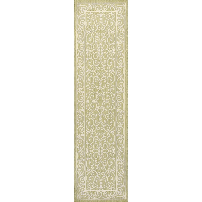 JONATHAN Y Filigree Textured Weave Indoor/Outdoor Area Rug - 2 X 10 - Green/Cream