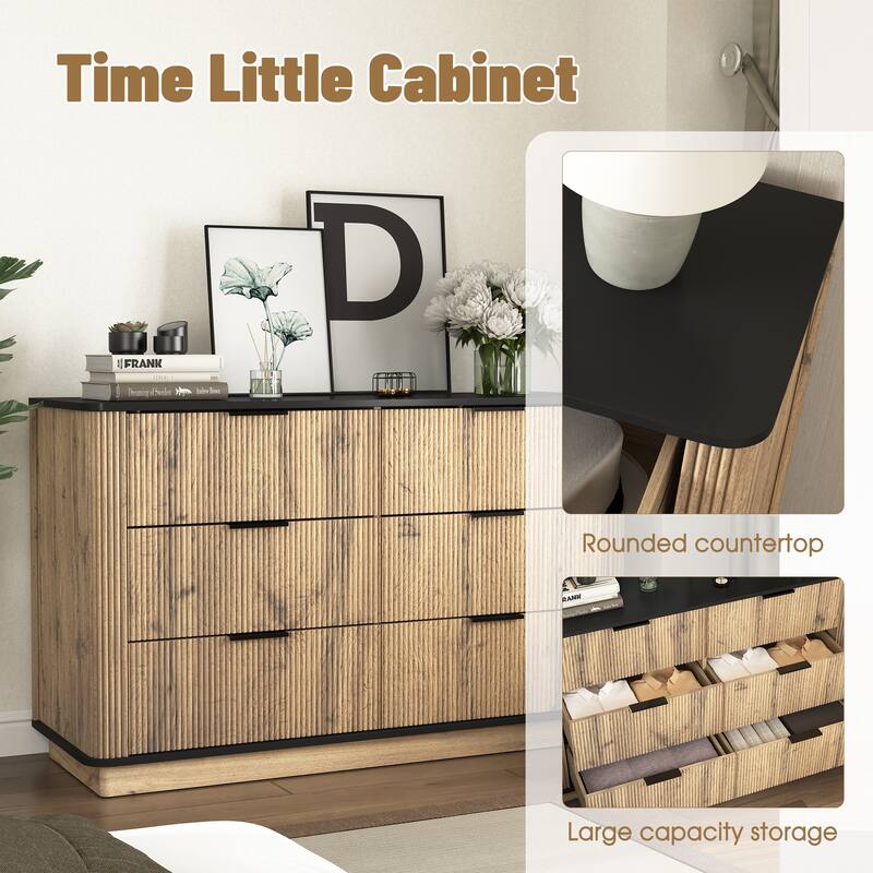 Modern Multi-Functional Six-Drawer MDF Cabinet, Rounded Corners And Multifunctional Design, 47.2*15.7*29.6 Inches