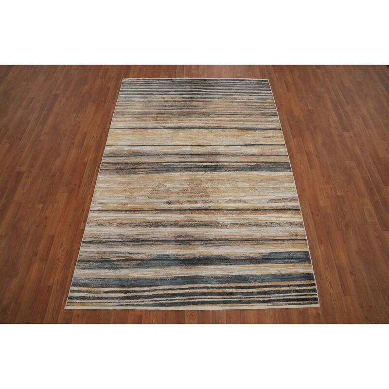 Machine Made Oriental Polyester Carpet Stripe Multi-Colored Distressed Area Rug - 7' 5'' X 5' 2''