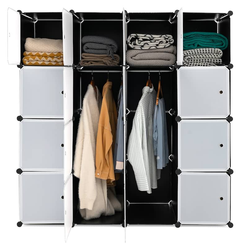 Costway 16-Cube Portable Closet Wardrobe Armoire Bedroom Dresser w/2 - See Details