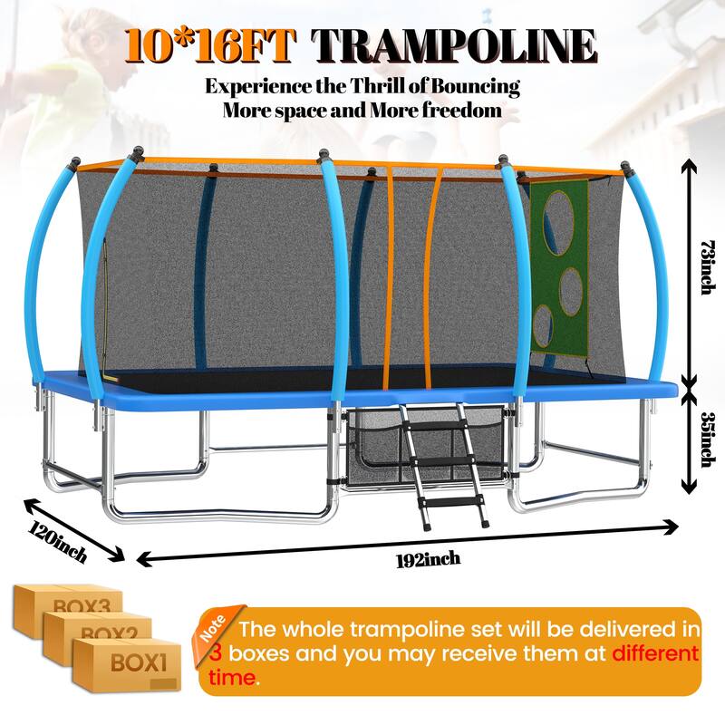 10 X 16FT Outdoor Square Trampolines for Kids Adults Long Rectangular Tumbling Trampoline