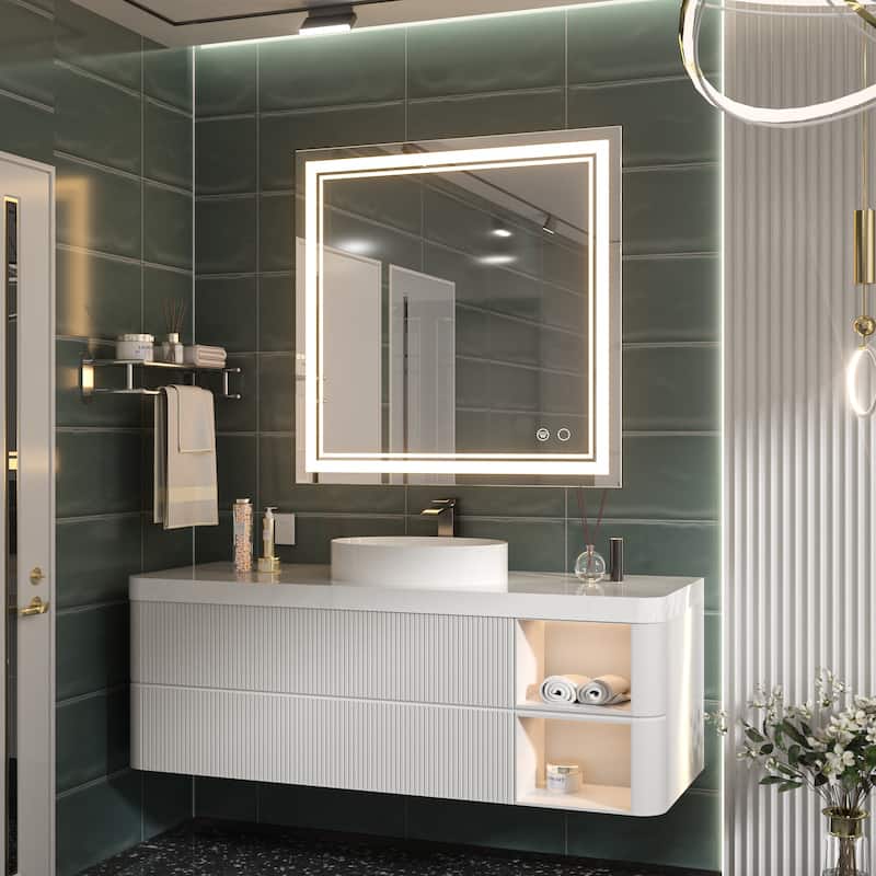 Keonjinn LED Front Light Bathroom Vanity Wall Mirror, 3 Color Temperatures, Anti-fog