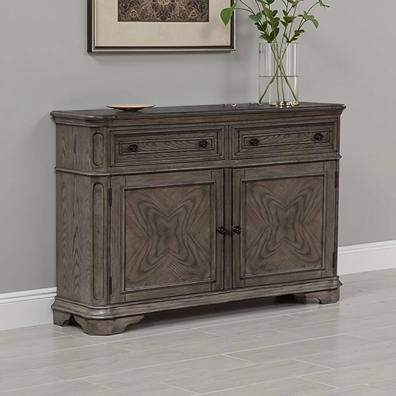 Sideboard Buffet Cabinet, 2 Storage Drawers, 56 Inch Oak Brown Wood