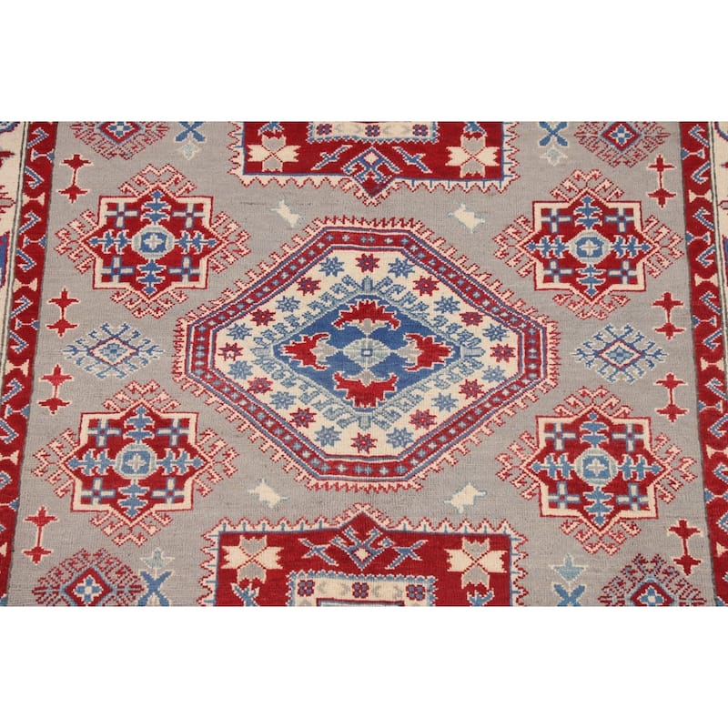 Traditional Grey Kazak Oriental Area Rug Hand-Knotted Wool Carpet - 5'1" x 6'9"