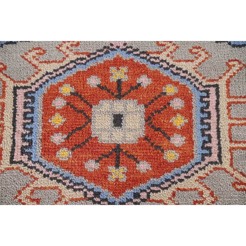 Geometric Grey Kazak Foyer Rug Hand-Knotted Wool Carpet - 3'0"x 5'0"
