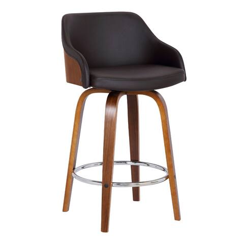 30 Inch Wooden and Leatherette Swivel Barstool, Brown