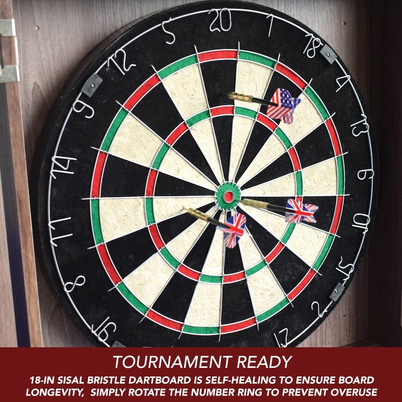 Hathaway Winchester Bristle Dartboard and Cabinet Set - Driftwood Finish