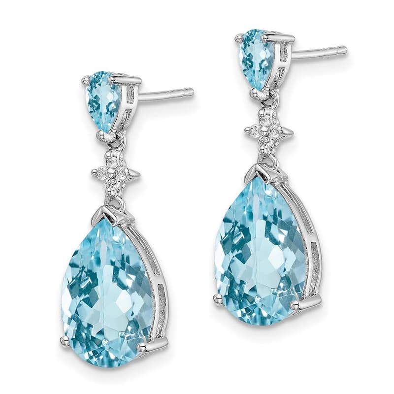 Curata 925 Sterling Silver Dangle Rhodium Plated Lt Swiss Blue and White Topaz Earrings 23x6mm